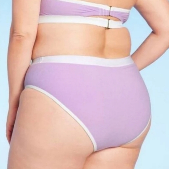 Kona Sol™ Purple Terry Cloth Solid High Waist High Leg Bikini Bottom Size L # - Picture 7 of 7